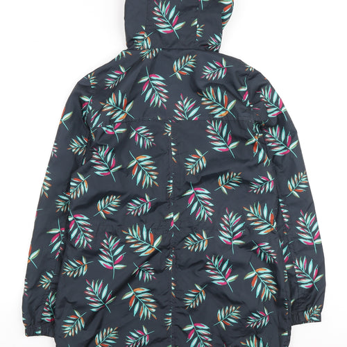 Marks and Spencer Womens Blue Floral Anorak Coat Size S Zip - Leaf Print