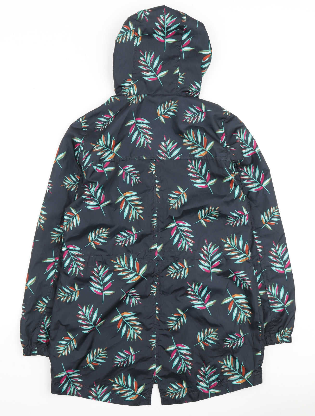 Marks and Spencer Womens Blue Floral Anorak Coat Size S Zip - Leaf Print