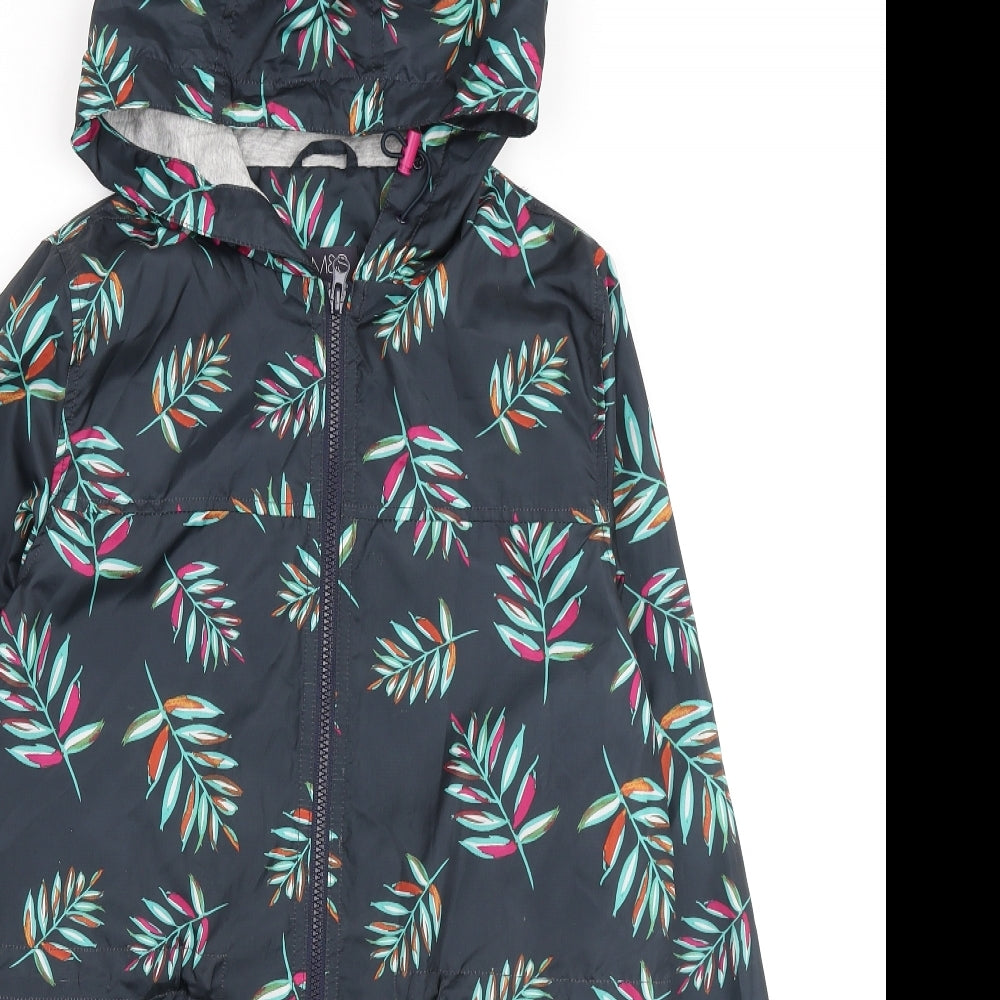 Marks and Spencer Womens Blue Floral Anorak Coat Size S Zip - Leaf Print
