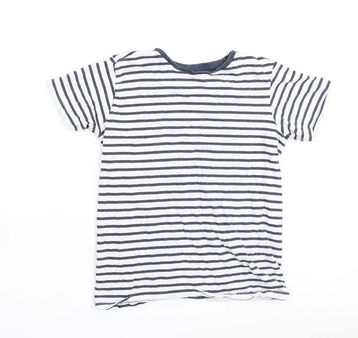 Dunnes Stores Boys Blue Striped Cotton Basic Polo Size 8-9 Years Round Neck