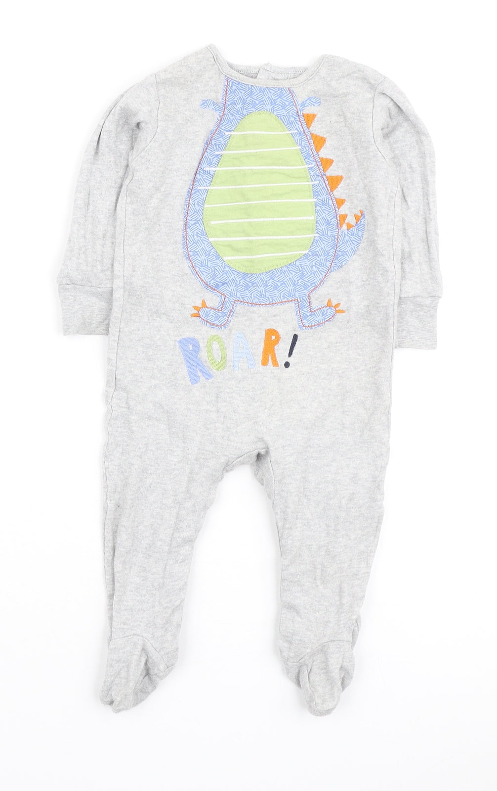 Matalan Boys Grey Polyester Babygrow One-Piece Size 6-9 Months Snap - Roar!