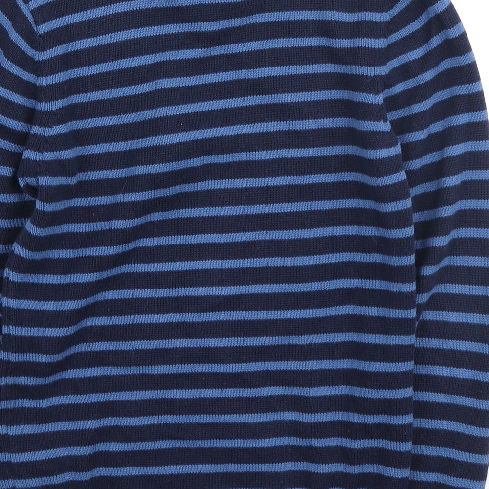 Jules Boys Blue Round Neck Striped Cotton Henley Jumper Size 7-8 Years - Christmas Shark