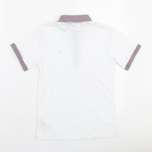 Jasper Conran Boys White Cotton Pullover Polo Size 8-9 Years Collared Button - Check trims