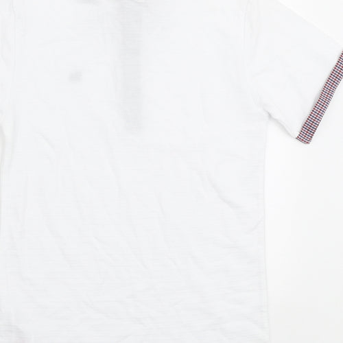 Jasper Conran Boys White Cotton Pullover Polo Size 8-9 Years Collared Button - Check trims