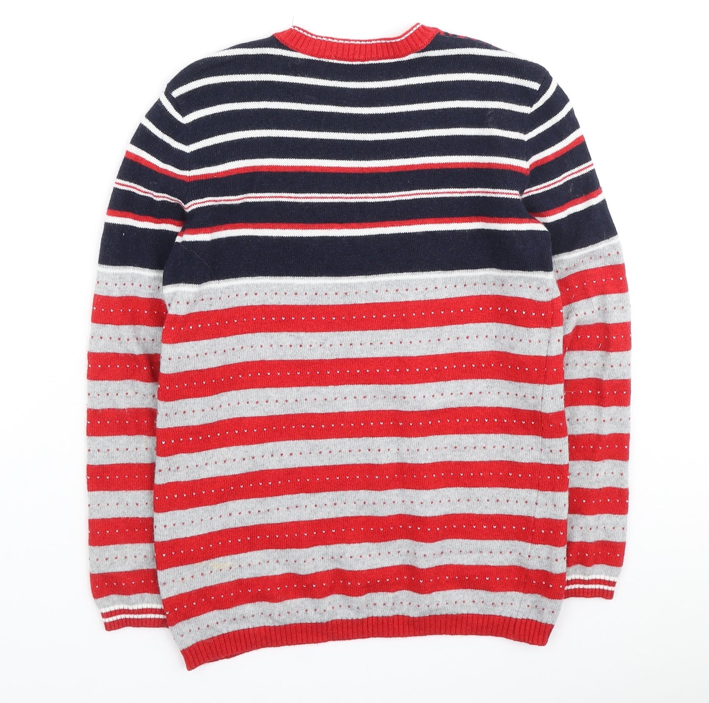 United Colors of Benetton Girls Red Round Neck Striped Polyamide Pullover Jumper Size 8-9 Years - Christmas