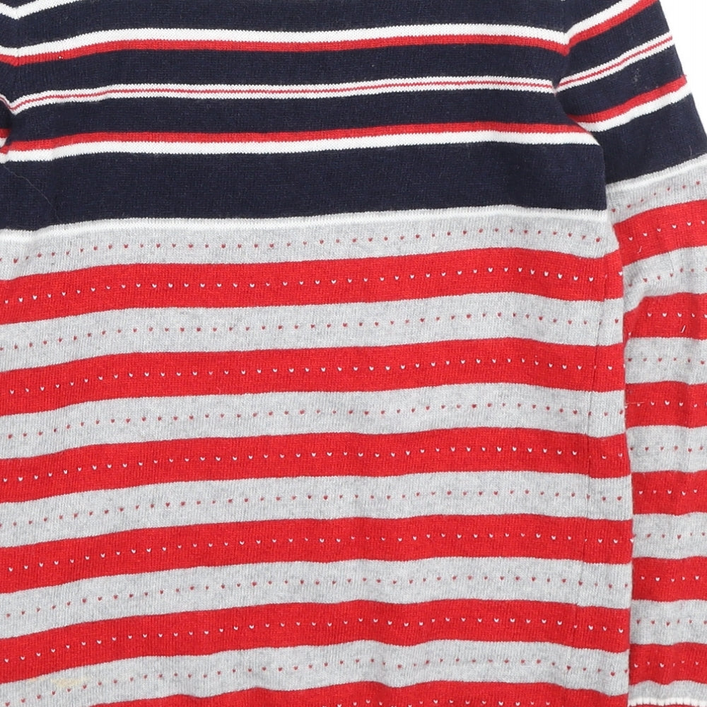 United Colors of Benetton Girls Red Round Neck Striped Polyamide Pullover Jumper Size 8-9 Years - Christmas