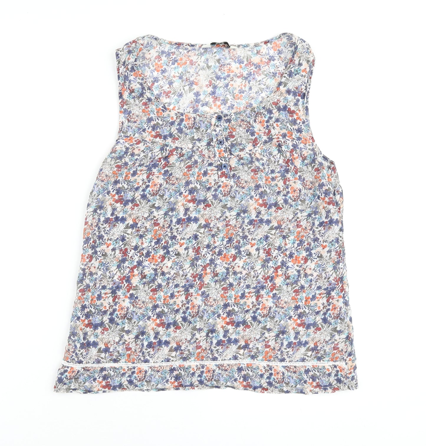 F&F Womens Multicoloured Floral Cotton Basic Tank Size 12 Scoop Neck