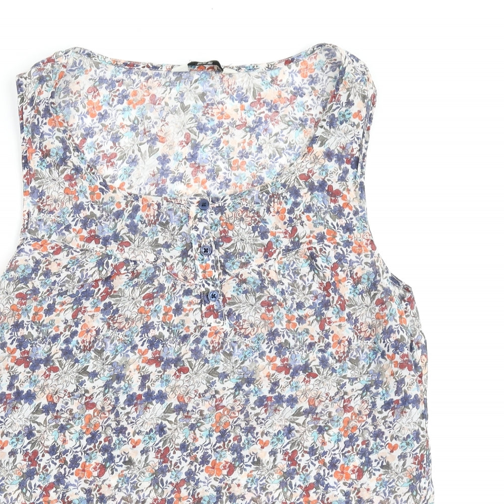 F&F Womens Multicoloured Floral Cotton Basic Tank Size 12 Scoop Neck