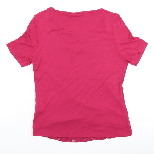 Marks and Spencer Womens Pink Polyester Basic T-Shirt Size 10 Scoop Neck - Floral Lace Overlay Front