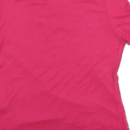 Marks and Spencer Womens Pink Polyester Basic T-Shirt Size 10 Scoop Neck - Floral Lace Overlay Front