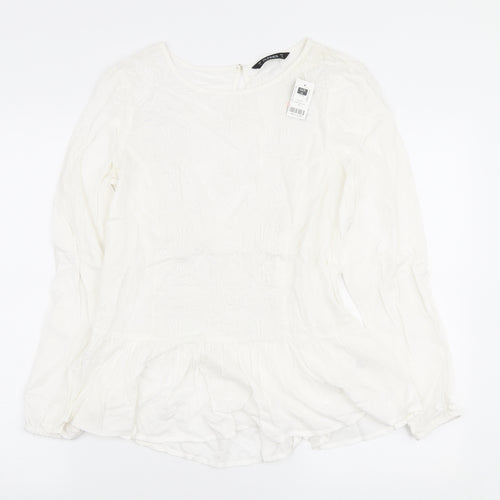 Dunnes Stores Womens White Viscose Ringer Blouse Size 8 Round Neck - Peplum