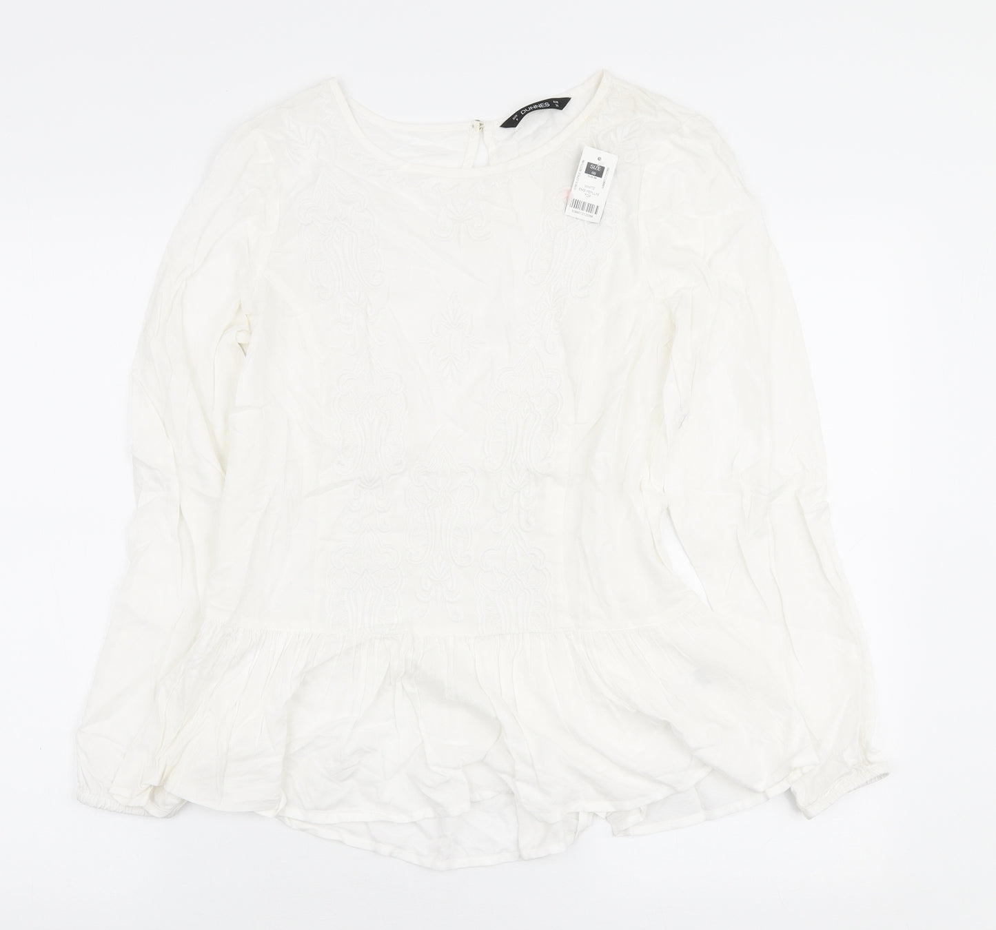 Dunnes Stores Womens White Viscose Ringer Blouse Size 8 Round Neck - Peplum