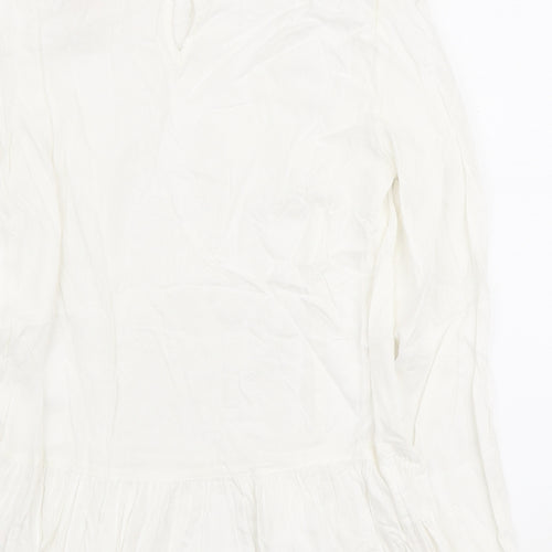 Dunnes Stores Womens White Viscose Ringer Blouse Size 8 Round Neck - Peplum