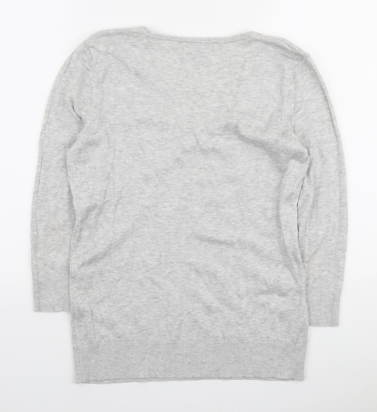 Laura Ashley Womens Grey V-Neck Viscose Pullover Jumper Size 12 - Bow Detail