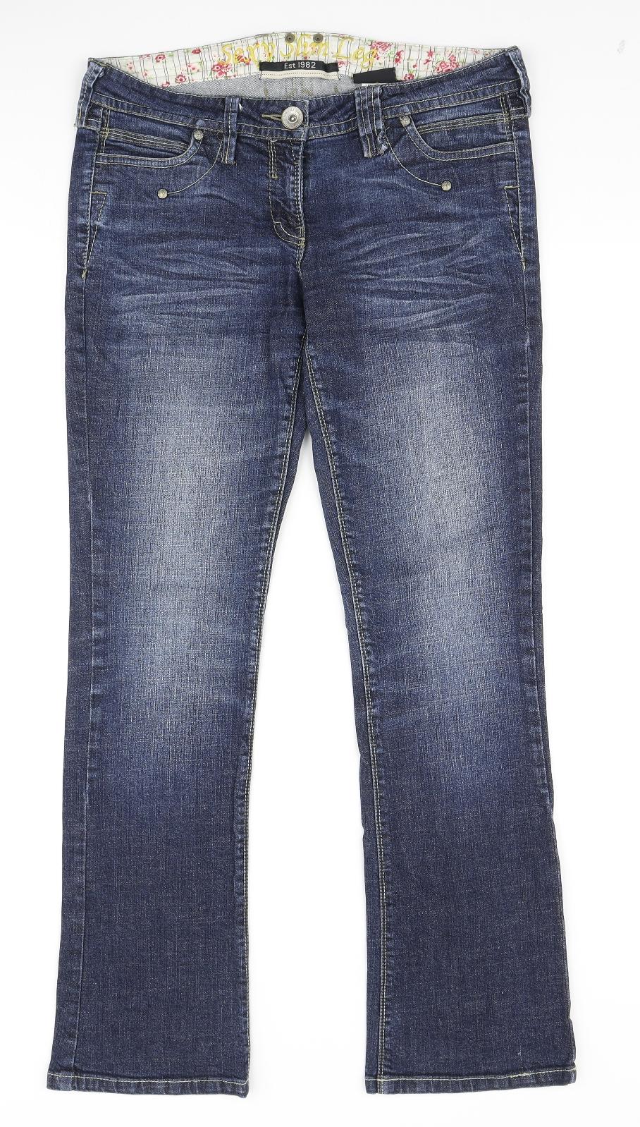 NEXT Womens Blue Cotton Bootcut Jeans Size 12 L30 in Regular Zip