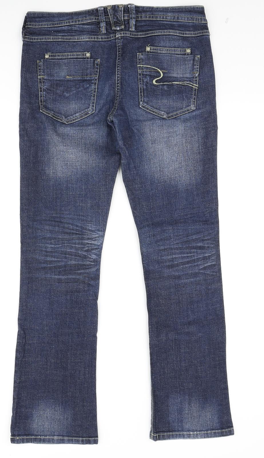 NEXT Womens Blue Cotton Bootcut Jeans Size 12 L30 in Regular Zip