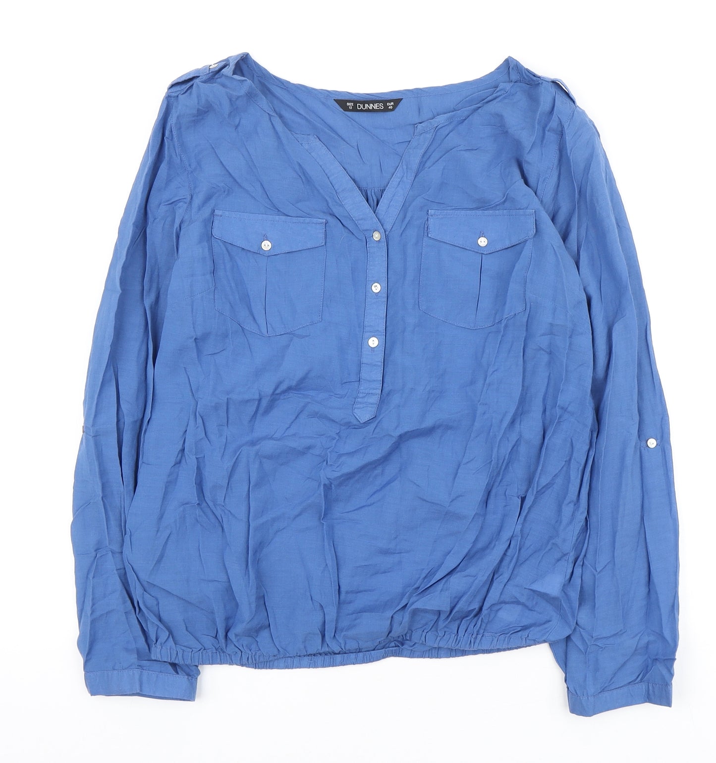 Dunnes Stores Womens Blue Cotton Basic Blouse Size 12 Collared