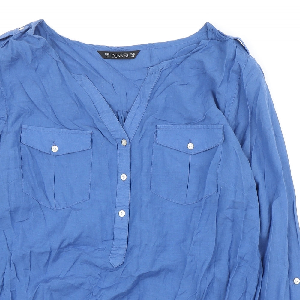 Dunnes Stores Womens Blue Cotton Basic Blouse Size 12 Collared