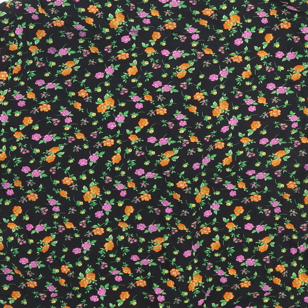 New Look Womens Black Floral Viscose Cropped Button-Up Size 12 Collared