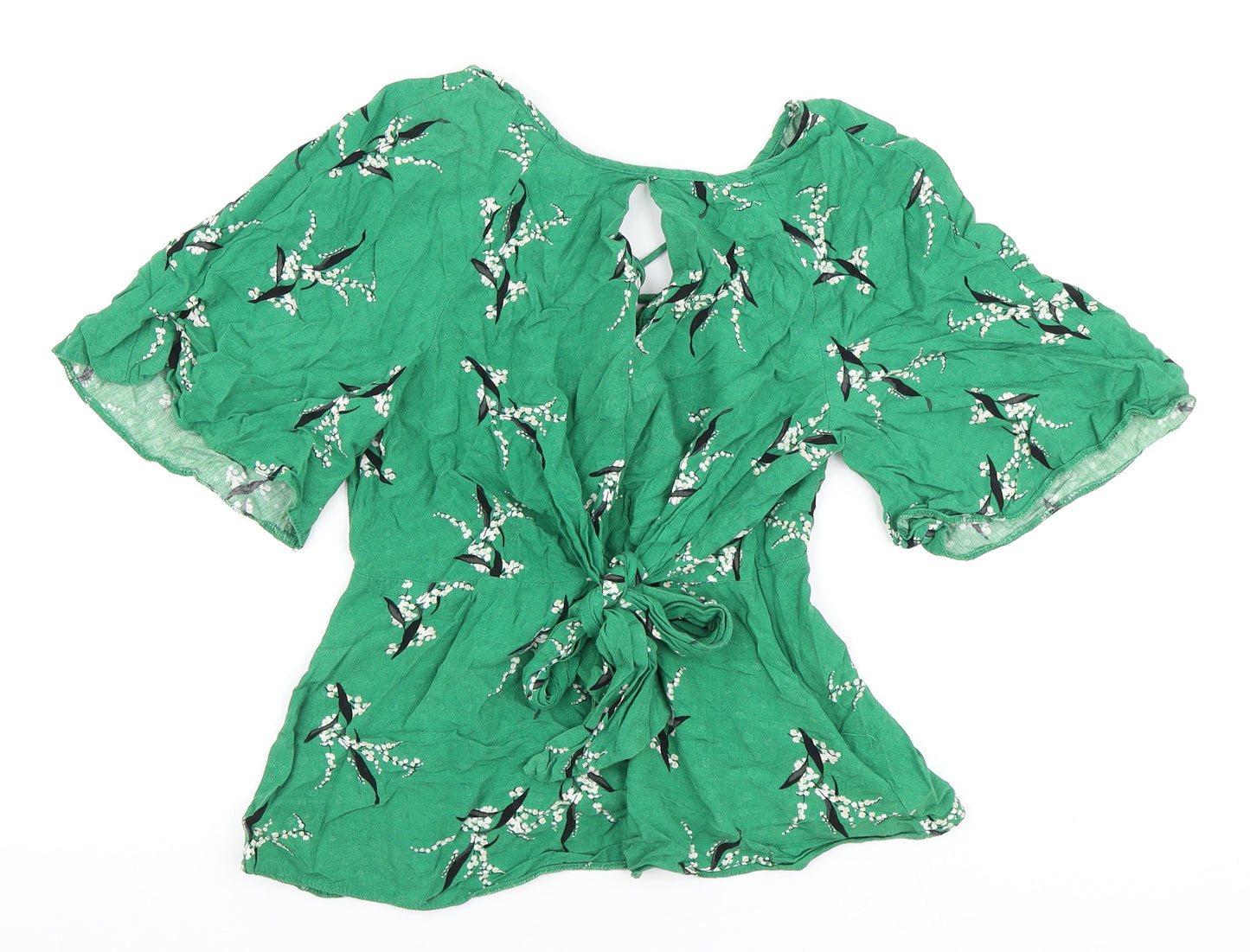 River Island Womens Green Floral Viscose Wrap Blouse Size 8 Round Neck
