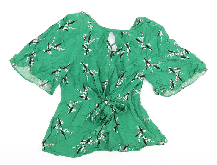 River Island Womens Green Floral Viscose Wrap Blouse Size 8 Round Neck