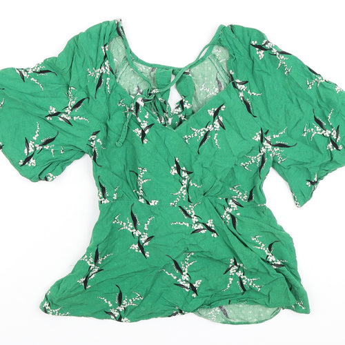 River Island Womens Green Floral Viscose Wrap Blouse Size 8 Round Neck