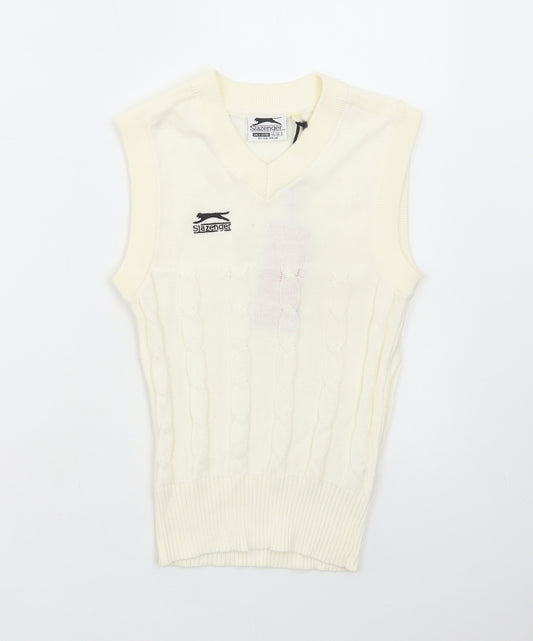 Slazenger Boys Ivory V-Neck Cotton Vest Jumper Size 9-10 Years Pullover