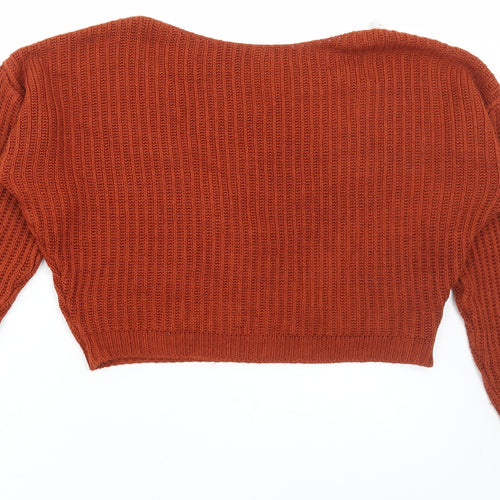 Boohoo Womens Orange Round Neck Acrylic Pullover Jumper Size S - Low back Lace Trim