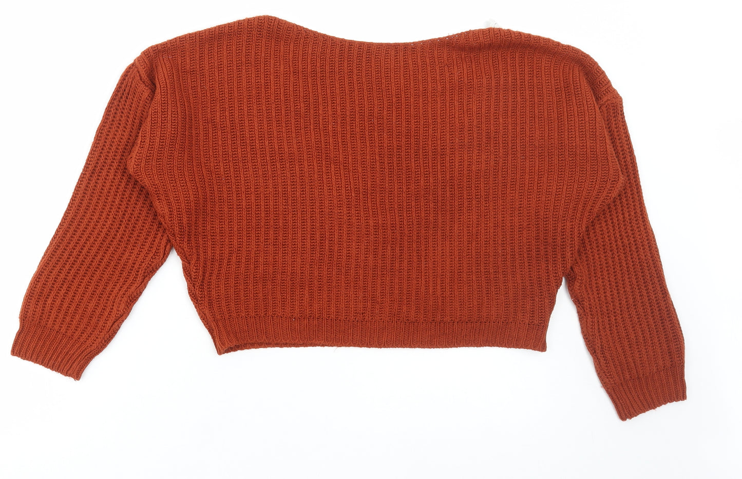 Boohoo Womens Orange Round Neck Acrylic Pullover Jumper Size S - Low back Lace Trim