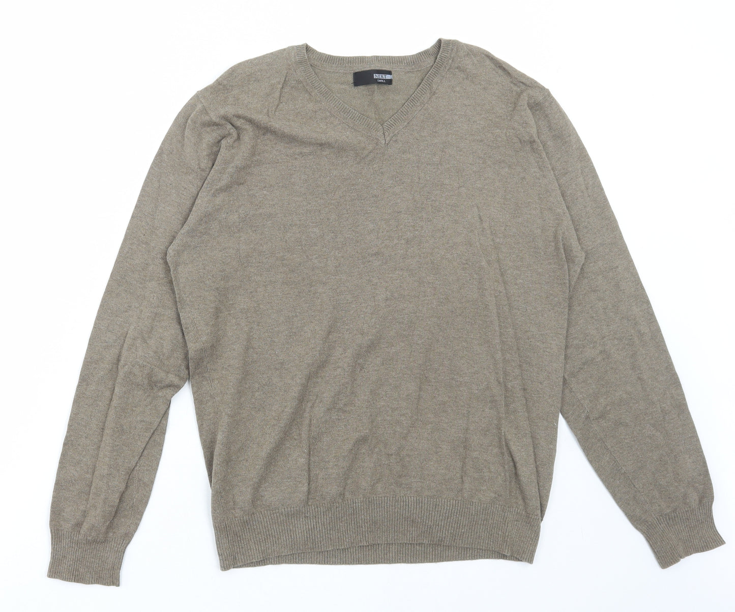 NEXT Mens Green V-Neck Cotton Pullover Jumper Size S