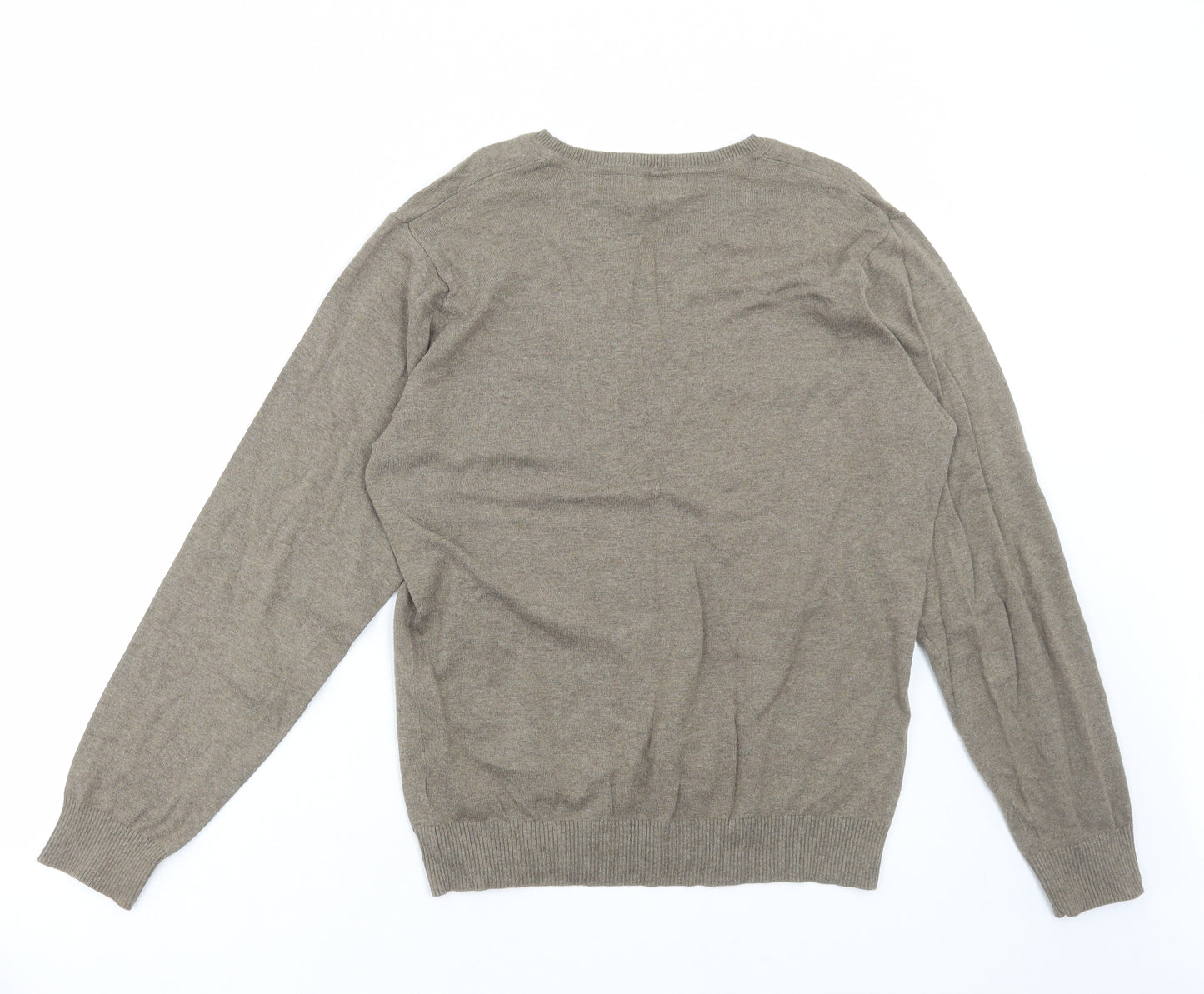 NEXT Mens Green V-Neck Cotton Pullover Jumper Size S