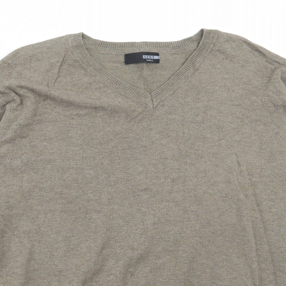 NEXT Mens Green V-Neck Cotton Pullover Jumper Size S