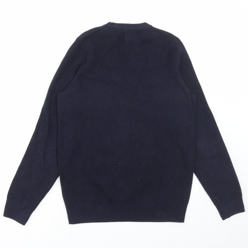 Marks and Spencer Mens Blue Round Neck Polyester Pullover Jumper Size S - Ribbed