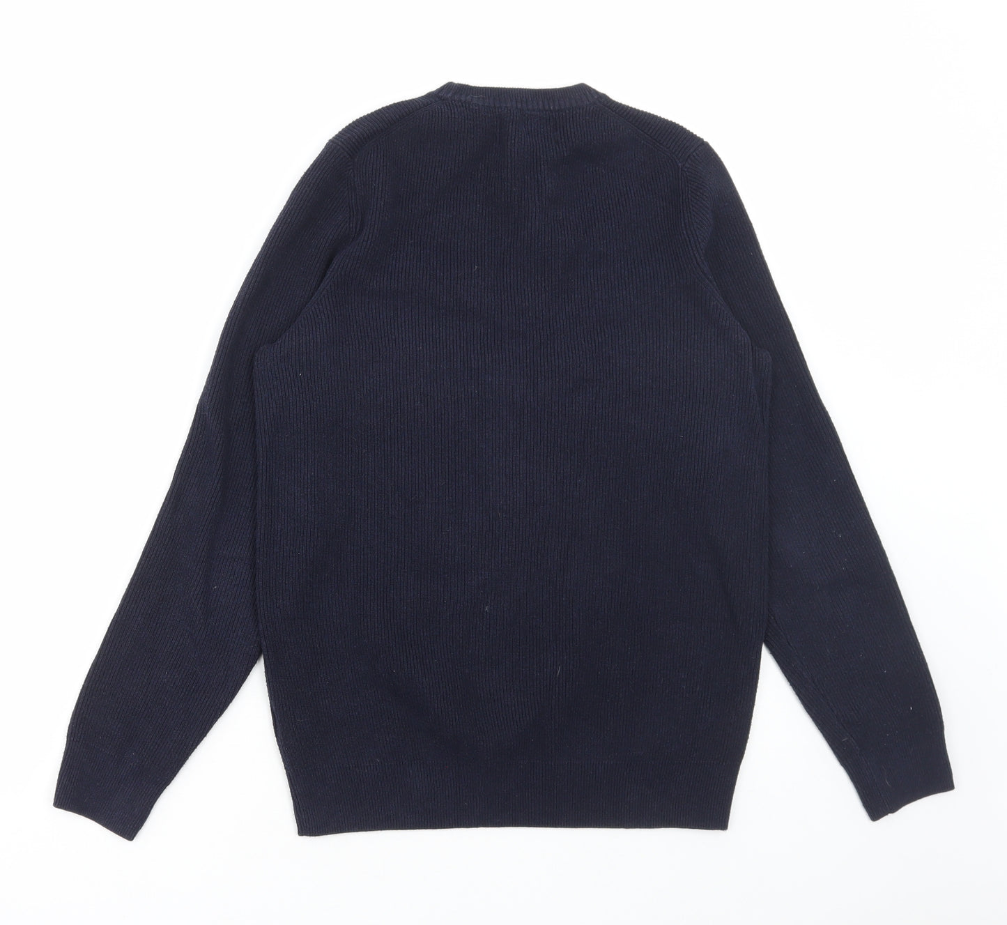 Marks and Spencer Mens Blue Round Neck Polyester Pullover Jumper Size S - Ribbed