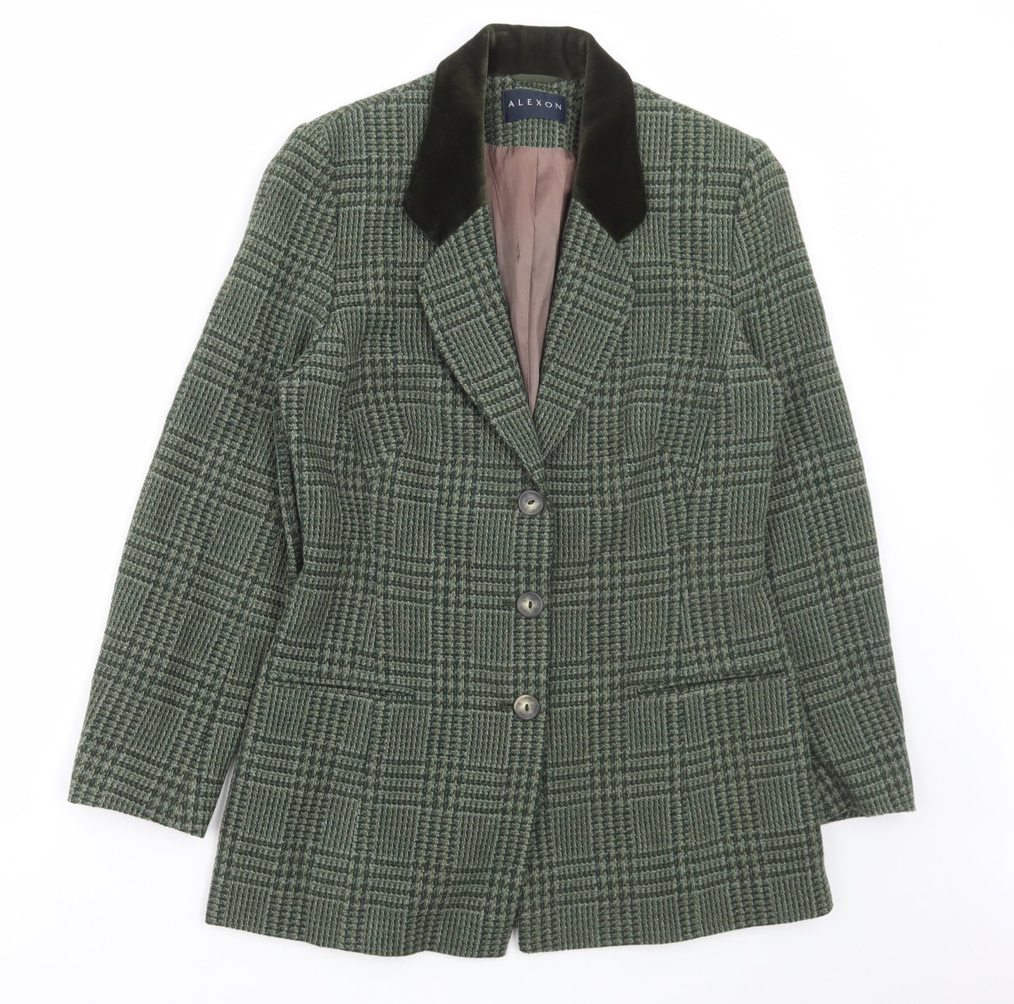 Alexon Womens Green Plaid Jacket Blazer Size 10 Button