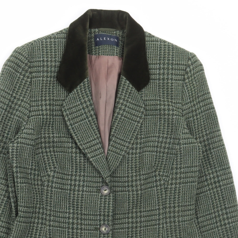 Alexon Womens Green Plaid Jacket Blazer Size 10 Button