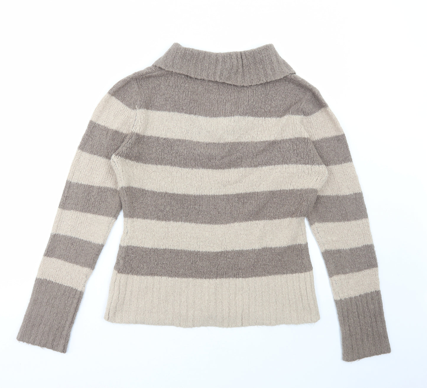 M&Co Womens Beige Collared Striped Acrylic Pullover Jumper Size L
