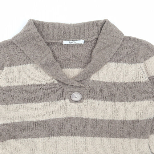 M&Co Womens Beige Collared Striped Acrylic Pullover Jumper Size L