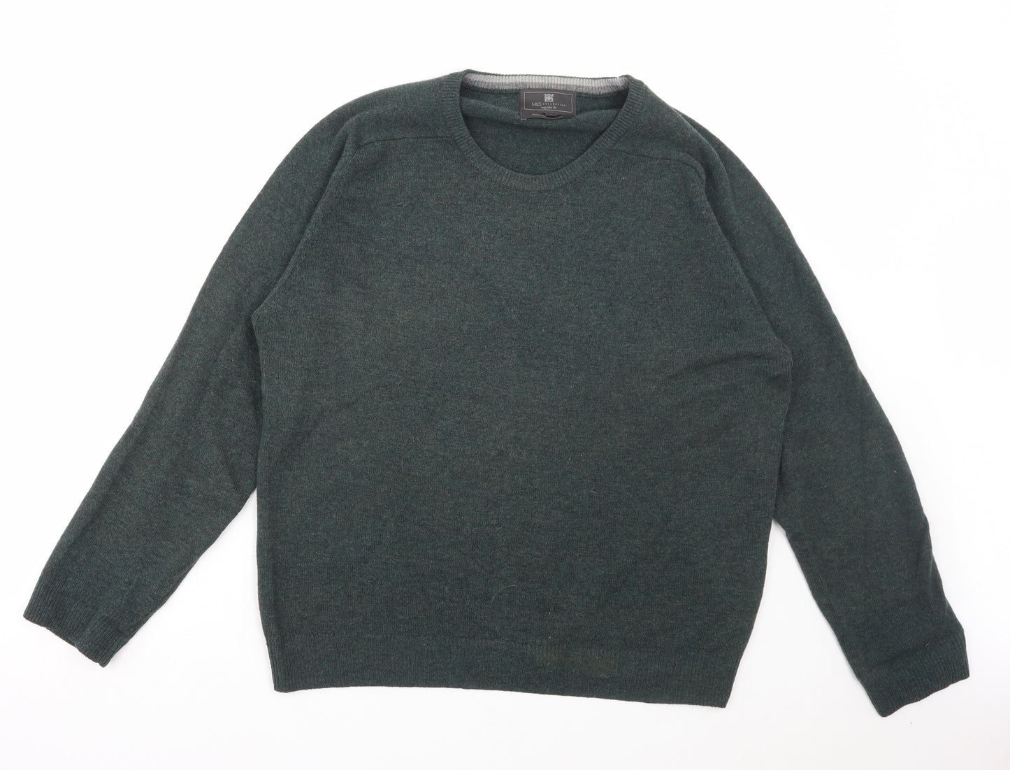 Marks and Spencer Mens Green Round Neck Wool Pullover Jumper Size L