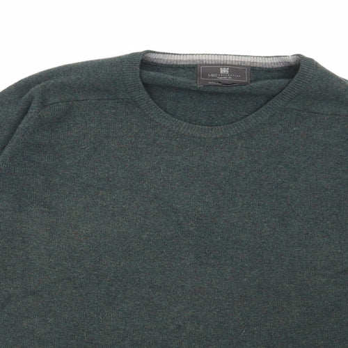 Marks and Spencer Mens Green Round Neck Wool Pullover Jumper Size L