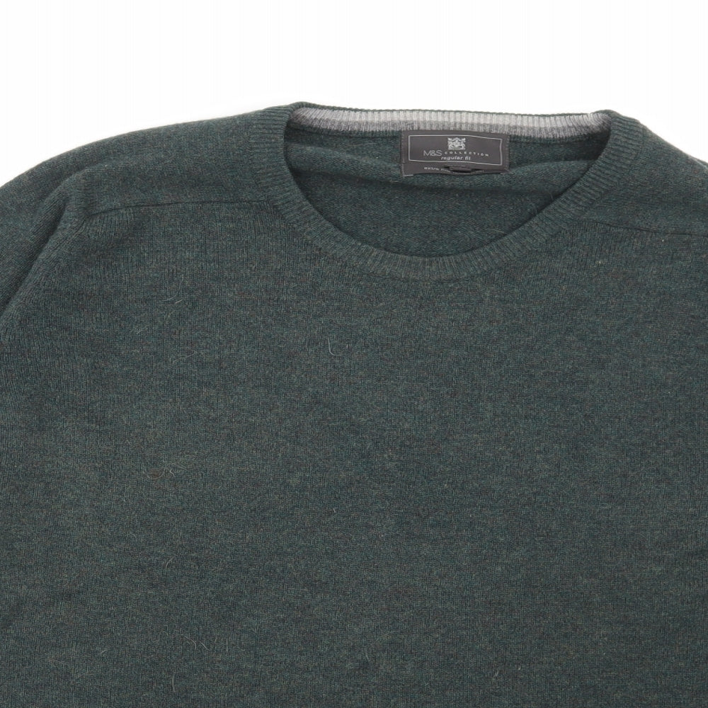 Marks and Spencer Mens Green Round Neck Wool Pullover Jumper Size L