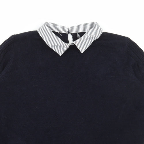 Matalan Womens Blue Collared Striped Acrylic Pullover Jumper Size 14