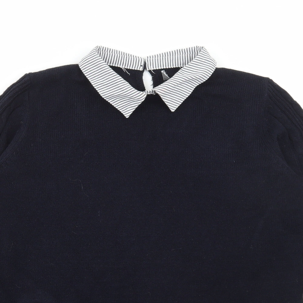 Matalan Womens Blue Collared Striped Acrylic Pullover Jumper Size 14