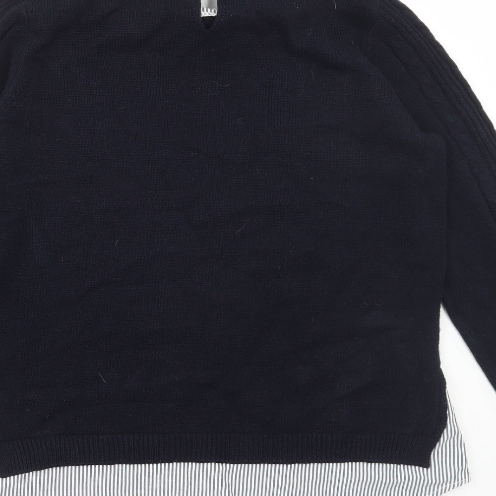 Matalan Womens Blue Collared Striped Acrylic Pullover Jumper Size 14