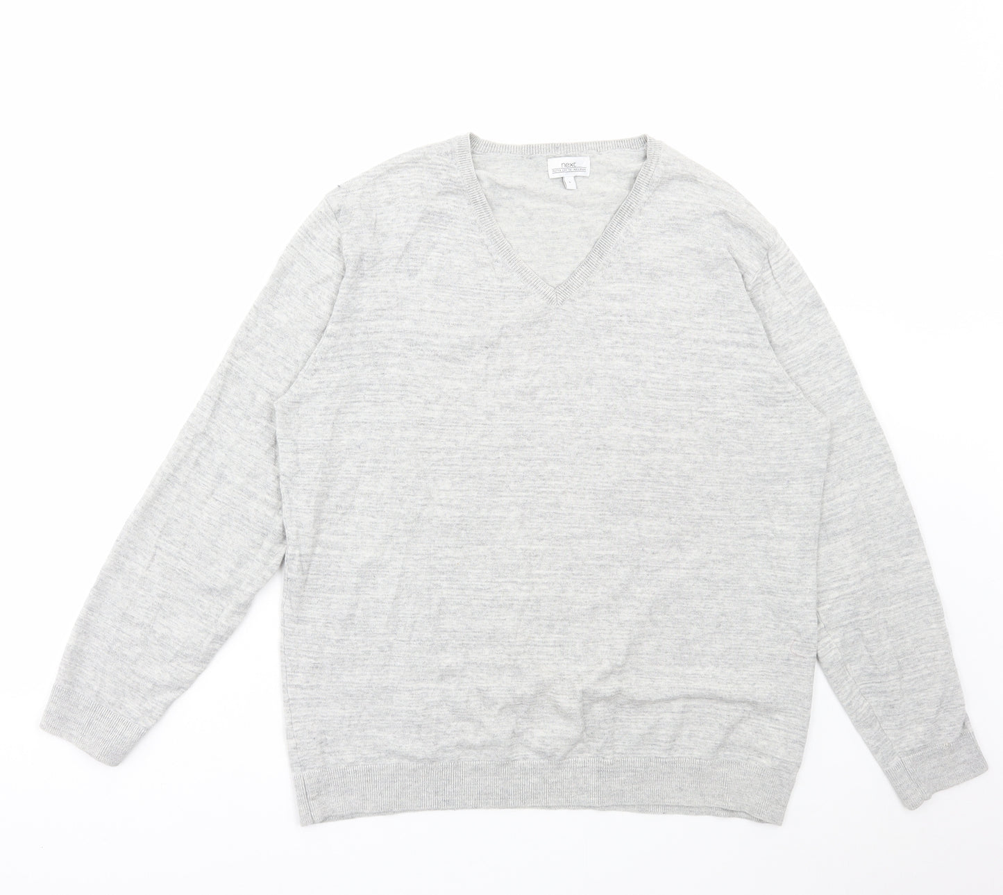 NEXT Mens Grey V-Neck Cotton Pullover Jumper Size L