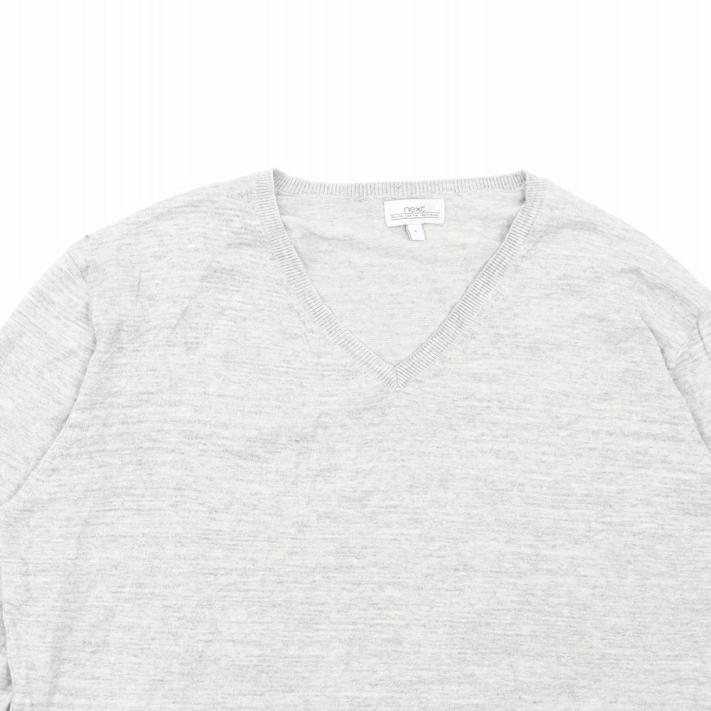 NEXT Mens Grey V-Neck Cotton Pullover Jumper Size L
