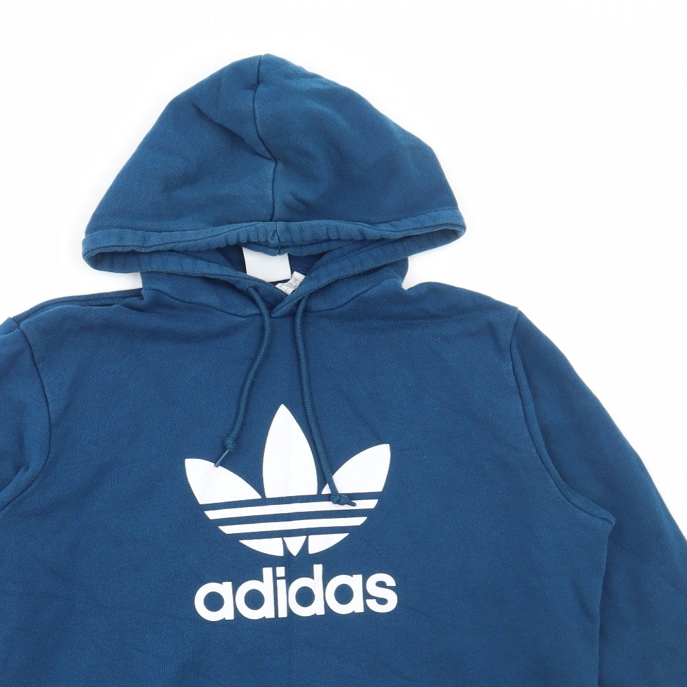 adidas Mens Blue Cotton Pullover Hoodie Size L