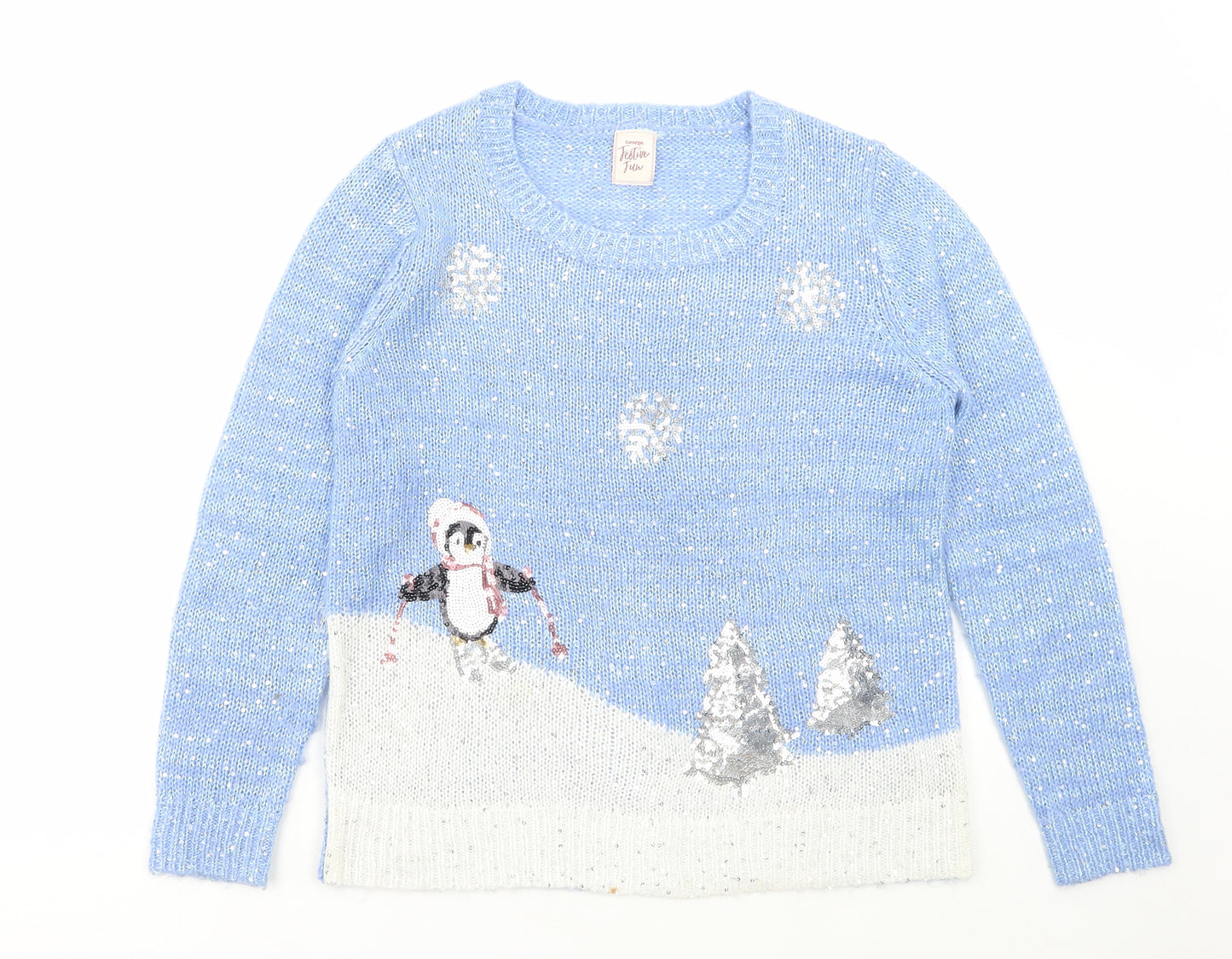 George Womens Blue Round Neck Acrylic Pullover Jumper Size M - Christmas