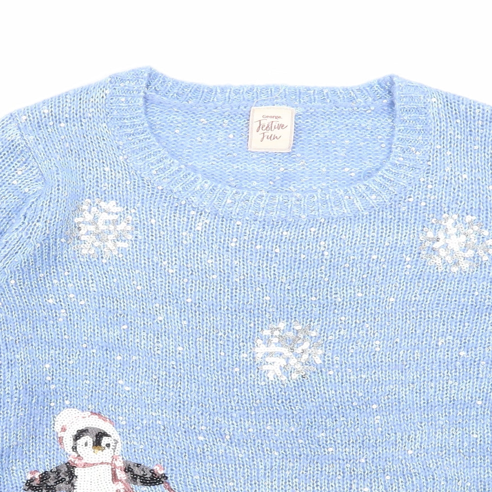 George Womens Blue Round Neck Acrylic Pullover Jumper Size M - Christmas