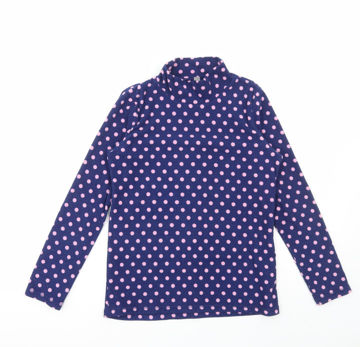 Uniqlo Girls Blue Polka Dot Polyester Basic T-Shirt Size 12 Years High Neck Pullover